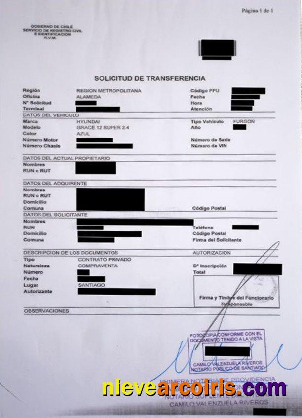 Chile vehicle registration certificate